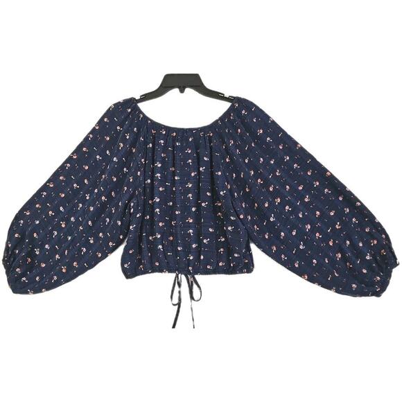 American Eagle ~Woman Size S~ Blue Floral Long Sleeve Button Front Cropped Top. - Picture 6 of 13